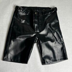 RARE VELMONTU Black Faux Leather High-Waisted Bermuda Shorts LARGE
